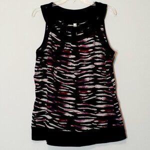 PERSEPTION CONCEPTS Black & Purple Animal Print Sleeveless Tunic Top; Size XL
